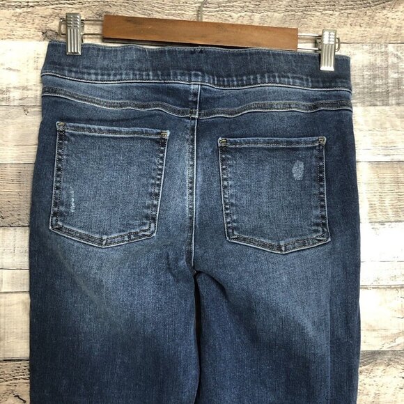 SPANX Distressed Ankle Skinny Jeans, Sz M, Medium Wash, Raw Hem, Stretch Pull on - Picture 4 of 11